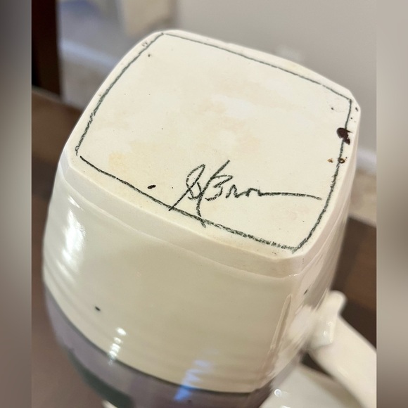 Postmodern Ceramic Pottery Pitcher Artist Signed MCM Geometric Studio Art 9-1/2 - Picture 9 of 12